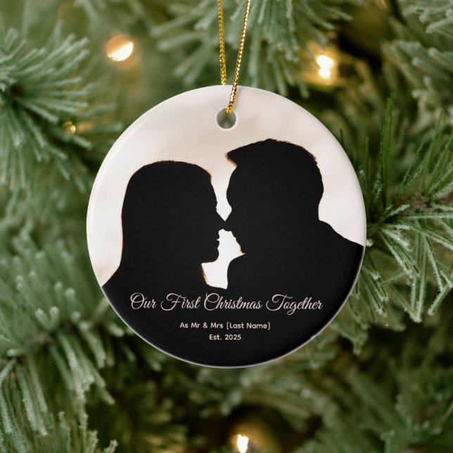 Our First Christmas Together Couple Silhouette Ceramic Tree Decoration (Tree)