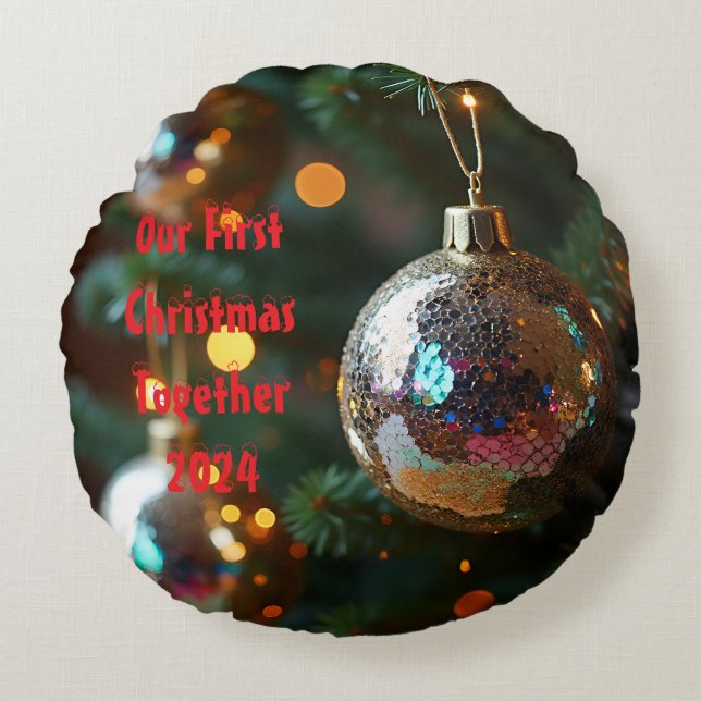 Our First Christmas Together Customisable Round Cushion (Front)
