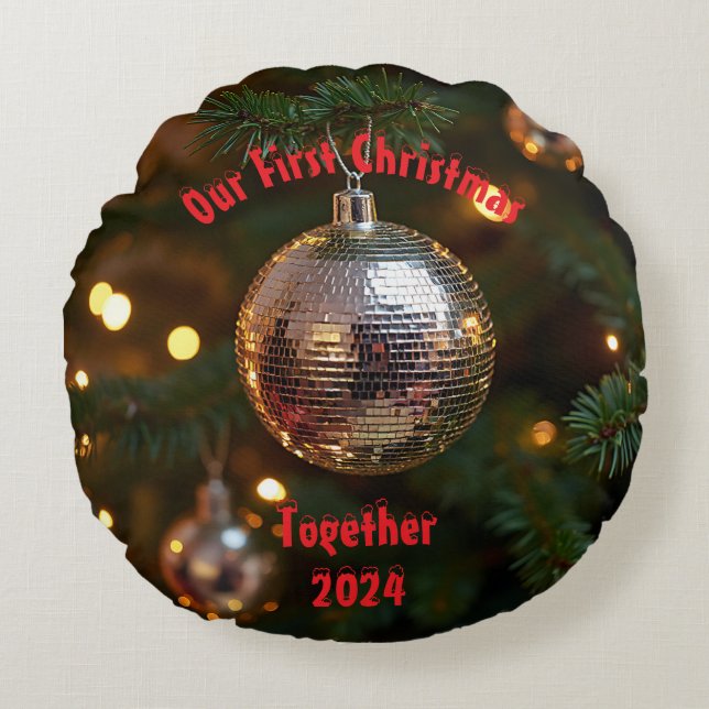 Our First Christmas Together Customisable Round Cushion (Front)