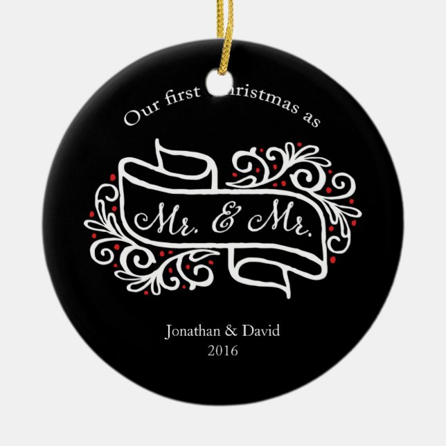 Our First Christmas Together Gay Christmas Photo Ceramic Tree Decoration (Front)