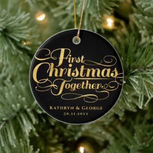 Our First Christmas Together Golden Script Photo Ceramic Tree Decoration