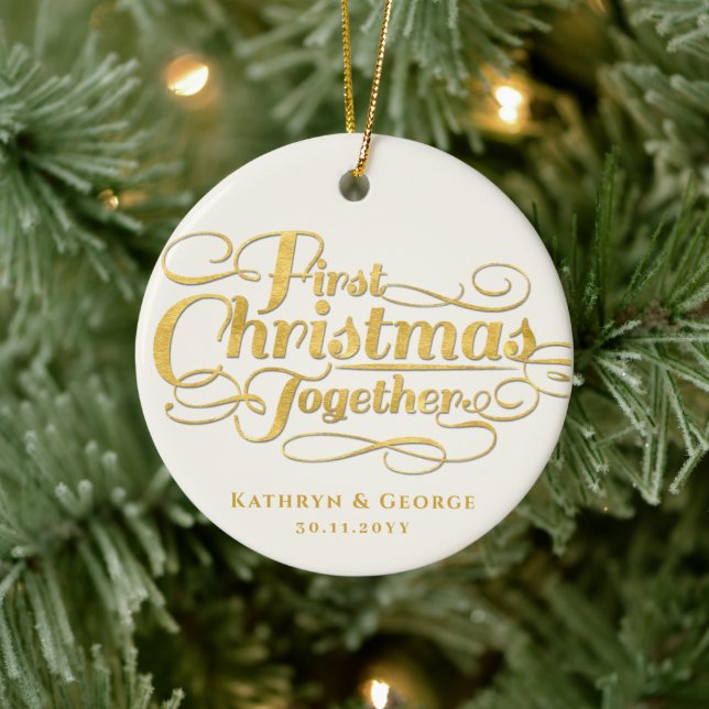 Our First Christmas Together Golden Script Photo Ceramic Tree Decoration (Tree)