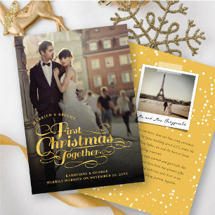 Our First Christmas Together Golden Script Photo Holiday Card