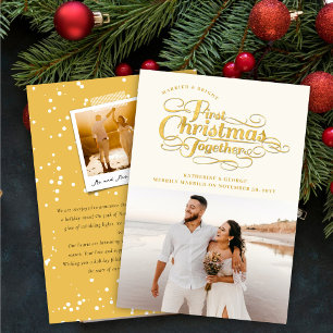 Our First Christmas Together Golden Script Photo Holiday Card