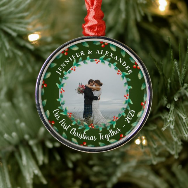 Our first christmas together holly photo metal tree decoration (Tree)