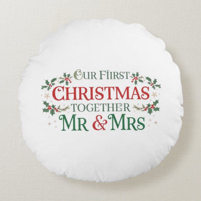 Our First Christmas Together Mr. & Mrs Round Cushion (Front)