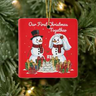 Our First Christmas Together Newlywed Snowman Ceramic Ornament