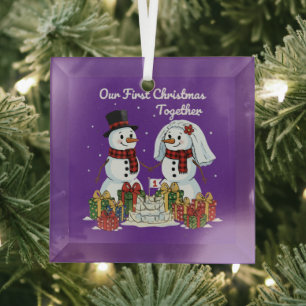 Our First Christmas Together   Newlywed Snowman  Glass Tree Decoration