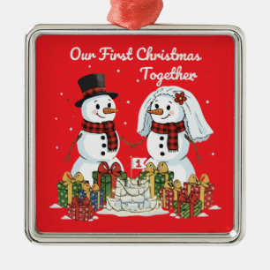 Our First Christmas Together   Newlywed Snowman  Metal Tree Decoration