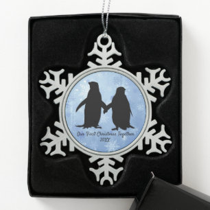 Our First Christmas Together Penguins Snowflake Pewter Christmas Ornament