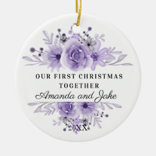 Our First Christmas Together Purple Floral Ceramic Tree Decoration