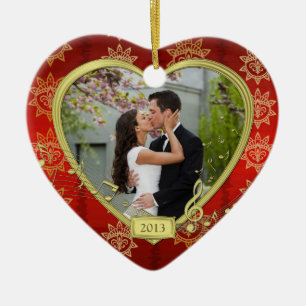 Our First Christmas Together Red Gold Photo Xmas Ceramic Tree Decoration