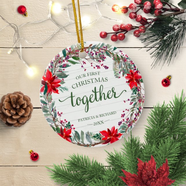 Our First Christmas Together Rustic Wreath Ceramic Tree Decoration (Creator Uploaded)