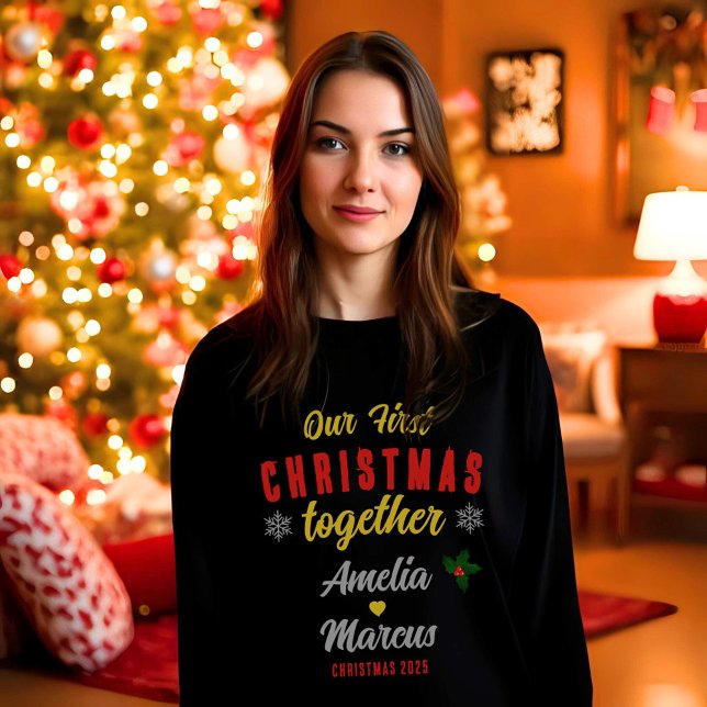 Our First Christmas Together Snowflakes Black Sweatshirt (Creator Uploaded)
