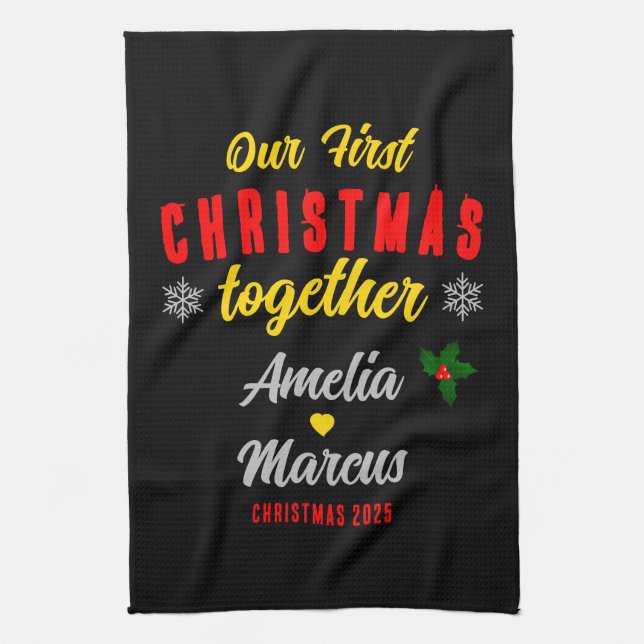 Our First Christmas Together Snowflakes  Tea Towel (Vertical)