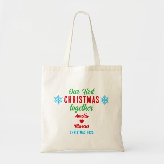 Our First Christmas Together Snowflakes Tote Bag (Front)