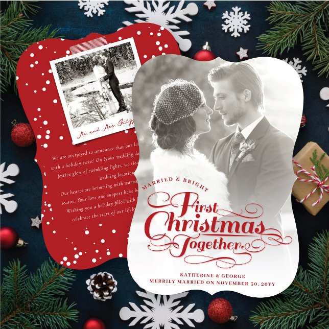 Our First Christmas Together White Script Photo Holiday Card (Creator Uploaded)