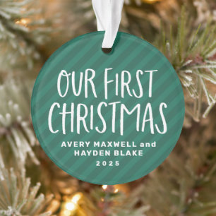 Our first Christmas twin babies green stripe photo Ornament
