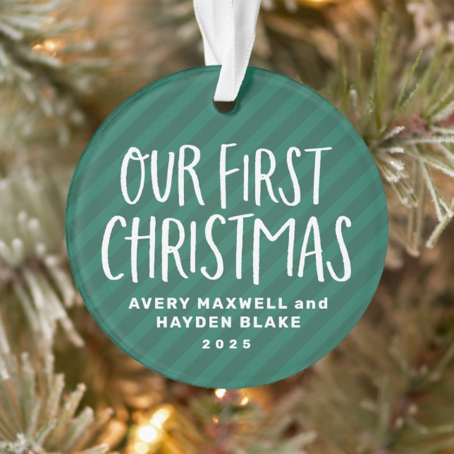Our first Christmas twin babies green stripe photo Ornament (Tree)