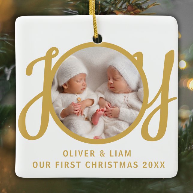 Our First Christmas Twins Photo Keepsake Ceramic Ornament (Creator Uploaded)