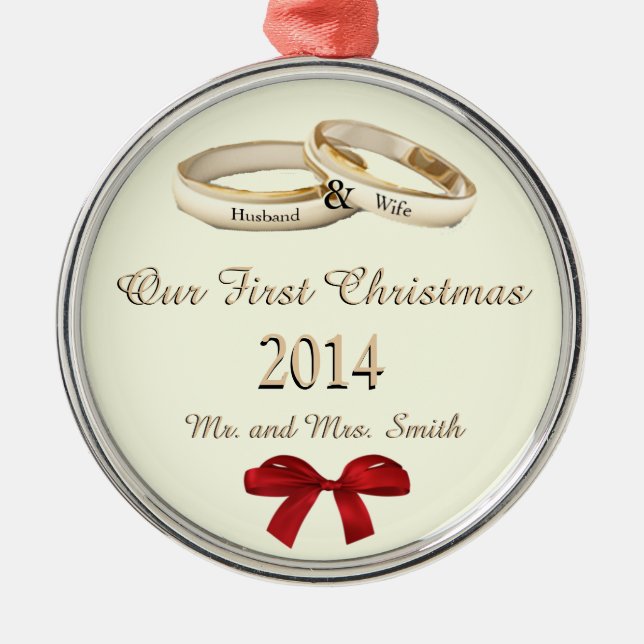 Our First Christmas w/rings and bow Ornament (Front)