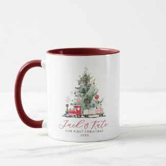 Our First Christmas Watercolor Tree and Train Mug