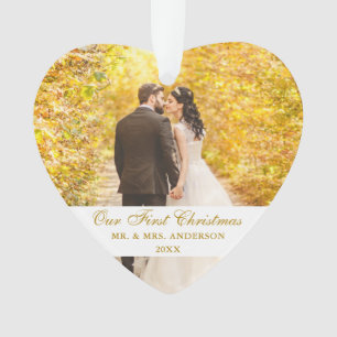 Our First Christmas Wedding Photo Heart Ornament
