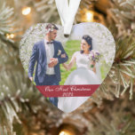Our First Christmas Wedding Photo Heart Ornament<br><div class="desc">Elegant Our First Christmas Wedding Photo Heart Ornament</div>