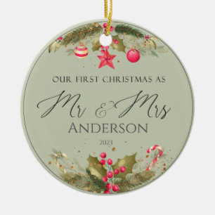 Our First Christmas Wedding Photo Mr Mrs Ceramic Tree Decoration