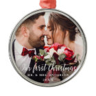 Our First Christmas Wedding Photo White Script R