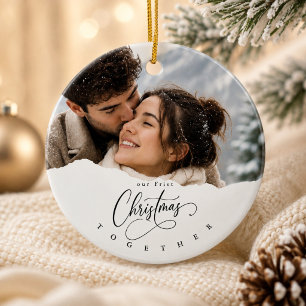 Our First Christmas Winter Photo Couple Ceramic Tree Decoration