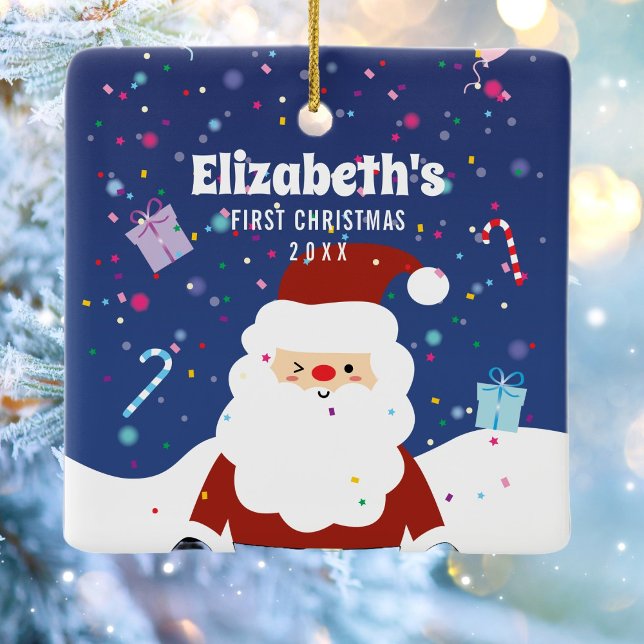 Our First Christmas Winter Wonderland Family Photo Ceramic Ornament (Creator Uploaded)