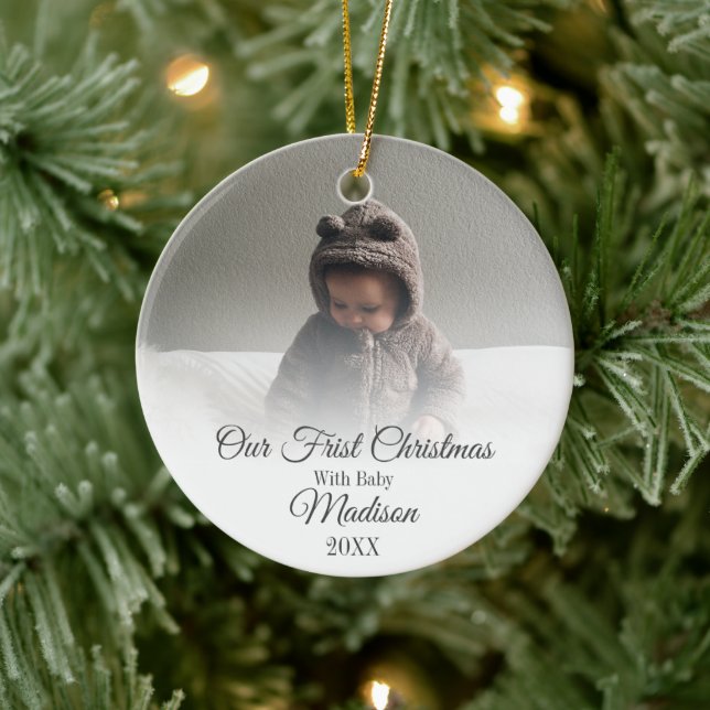Our First Christmas with Baby Quote Monogram Photo Ceramic Tree Decoration (Tree)