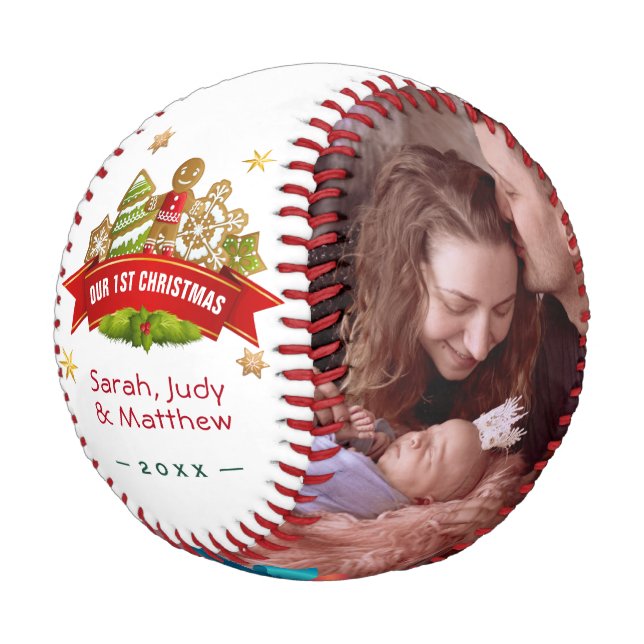 Our First Christmas with Family Photos Baseball (Angled)
