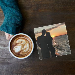 Our First Date, Couple Custom Wedding Photography Glass Coaster