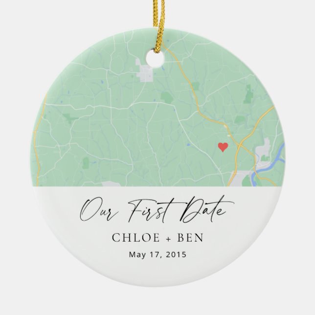 Our First Date Personalised Map Ceramic Ornament (Front)