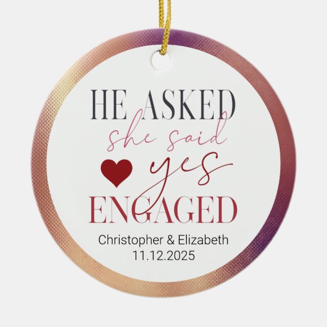 Our First Engaged Rose Gold Christmas Ceramic Tree Decoration (Front)