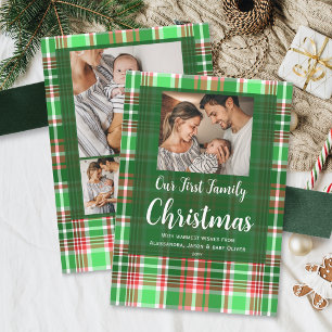 Our First Family Christmas Red Green Plaid Photo Holiday Card