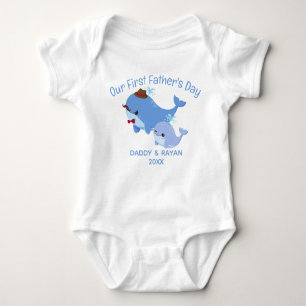Our First Father's Day Baby Blue Whale,custom name Baby Bodysuit
