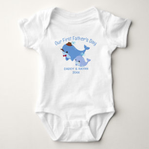 Our First Father's Day Baby Blue Whale,custom name Bodysuit