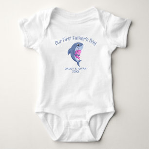 Our First Father's Day, Baby Shark custom name  Bodysuit