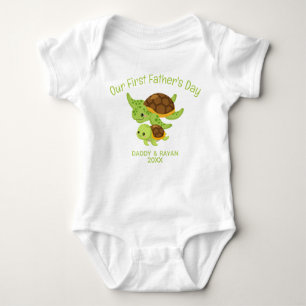 Our First Father's Day, Baby Turtle custom name Baby Bodysuit
