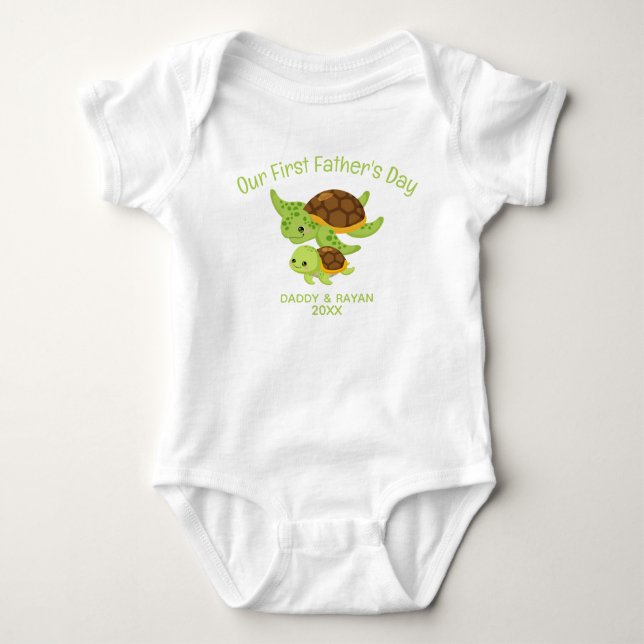 Our First Father's Day, Baby Turtle custom name Bodysuit (Front)