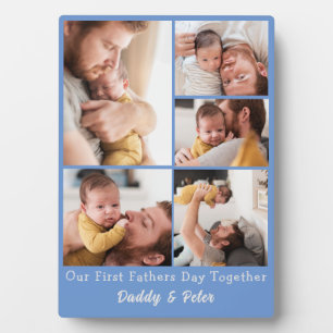 Our First Fathers day blue photo collage Plaque