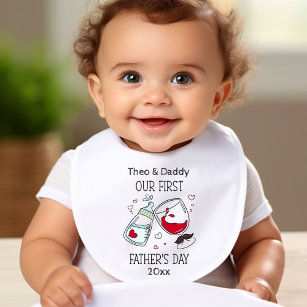 Our First Father's day Funny Cheers Baby Boy Bib