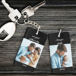 Our First Father's Day Name and Year Black 2 Photo Key Ring<br><div class="desc">Photo keychain for a new daddy's first father's day. The photo template is set up for you to add 2 of your favourite pictures, which are printed one on each side, in square / instagram format. The wording is fully editable and currently reads "our first father's day [year] i love...</div>