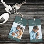 Our First Father's Day Name and Year Green 2 Photo Key Ring<br><div class="desc">Photo keychain for a new daddy's first father's day. The photo template is set up for you to add 2 of your favourite pictures, which are printed one on each side, in square / instagram format. The wording is fully editable and currently reads "our first father's day [year] i love...</div>