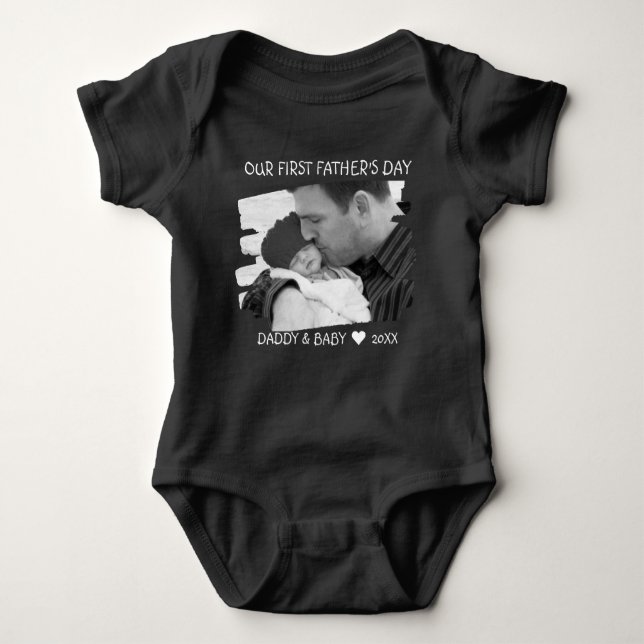 Our First Fathers Day New Dad And Baby Photo Black Baby Bodysuit (Front)