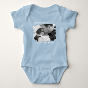 Our First Fathers Day New Dad And Baby Photo Blue Bodysuit