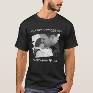Our First Fathers Day New Dad Baby Photo Black T-Shirt